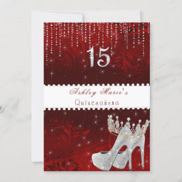 Convites Bat Mitzvah Red Satin Princesa Diamantes Invi