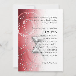 Convites Bat Mitzvah Red Shimmer Star de David