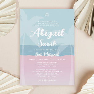 Convites Bat Mitzvah Rosa Azul Tropical Praia Palmeiras