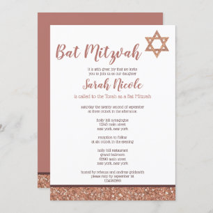 Convites Bat Mitzvah Rosa Chic Elegant Faux Glitter