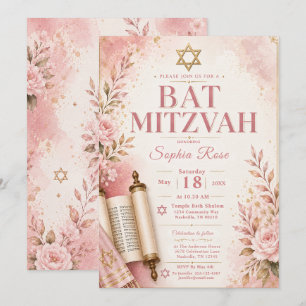 Convites Bat Mitzvah Rosa e Dourada