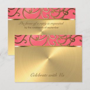 Convites Bat Mitzvah Rosa e Dourado com Filigrana Ondulada
