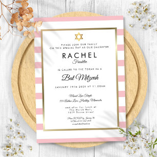 Convites Bat Mitzvah Rosa Listra Branca Estrela de Davi Dou