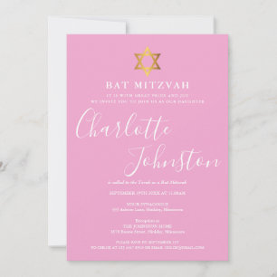 Convites Bat Mitzvah Rosa Script Elegante