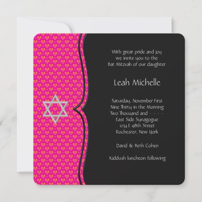 Convites Bat Mitzvah Rosa Vibrante (Frente)