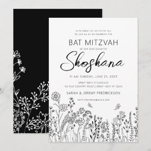 Convites Bat Mitzvah ROTEIRO MANUSCRITO HEBRAICO Floral