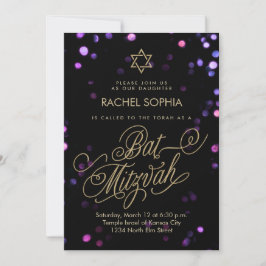 Convites Bat Mitzvah | Roxo Elegante e Dourado