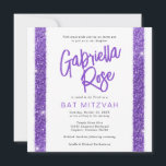 Convites Bat Mitzvah Roxo Texto Mínimo Moderno Moderno<br><div class="desc">Bat Mitzvah, um convite moderno, simples e mínimo para riscas de brilho roxo, com um nome divertido e audacioso para a escrita de pincel de caligrafia e design de tipografia elegante para uma celebração típica de mitzvah. Todos os textos, cores e fontes podem ser editados com a Ferramenta Modelo Design....</div>