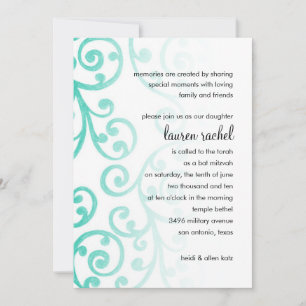 Convites Bat Mitzvah Scroll Pattern Aqua