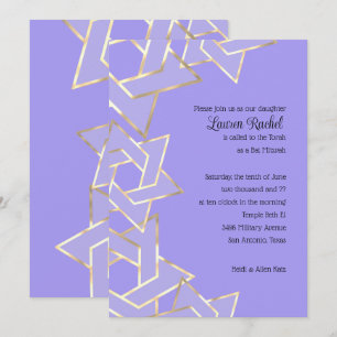 Convites Bat Mitzvah Sheer Dourada Star de David a Qualquer