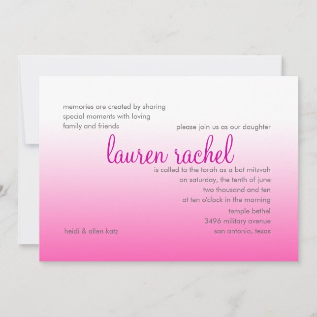 Convites Bat Mitzvah Silver e Gradiente Rosa (Frente)