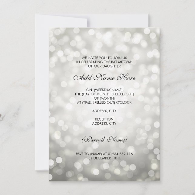 Convites Bat Mitzvah Silver Lights (Frente)