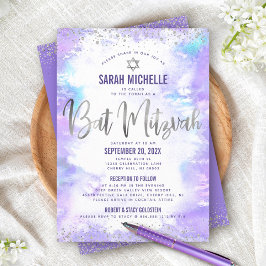 Convites Bat Mitzvah Silver Purple Watercolor Raia 2 Venue