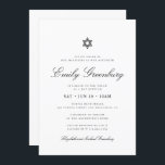 Convites Bat Mitzvah Star de David Minimalista Moderno<br><div class="desc">Design é composto por tipografia sans serif e por tipografia cursiva de escrita lúdica sobre um fundo simples. Disponível aqui: http://www.zazzle.com/store/selectpartysupplies</div>