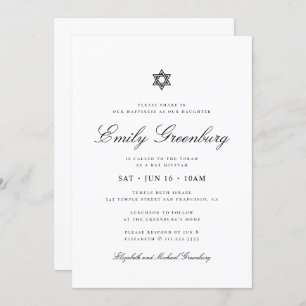 Convites Bat Mitzvah Star de David Minimalista Moderno