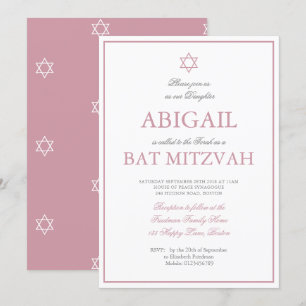 Convites Bat Mitzvah Star de David Pink Hebraico judeu