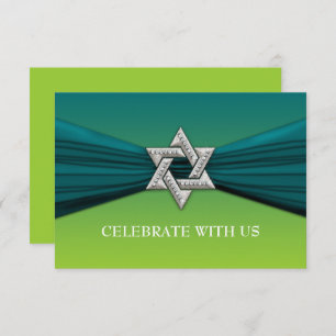 Convites Bat Mitzvah Star Teal Elegante em qualquer cor