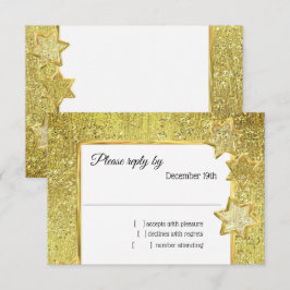 Convites Bat Mitzvah Stars Glitter RSVP Dourado