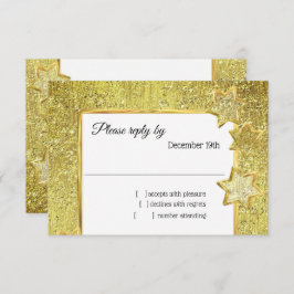 Convites Bat Mitzvah Stars Glitter RSVP Dourado