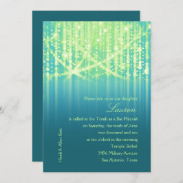 Convites Bat Mitzvah Teal Blue Verde limão Luzes brilhantes