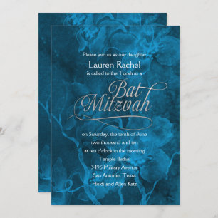 Convites Bat Mitzvah Teal Blue Watercolor Flowers