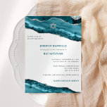 Convites Bat Mitzvah Teal e Silver Agate Moderno<br><div class="desc">Este design moderno apresenta uma bela borda de agitação de barro e cinza prateada e seu texto personalizado na frente e atrás, se necessário. Use o formulário modelo para adicionar seu texto. Os menus avançados de edição, acessados escolhendo "personalizar ainda mais", permitirão que você altere as fontes, as cores e...</div>