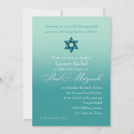 Convites Bat Mitzvah Teal Ombre com Star
