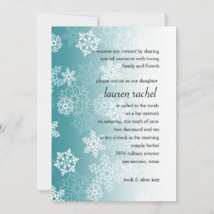 Convites Bat Mitzvah Teal White Snow Flakes