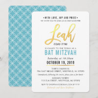 BAT MITZVAH turquesa de ouro azul LEAH