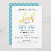 BAT MITZVAH turquesa de ouro azul LEAH