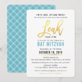 Convites BAT MITZVAH turquesa de ouro azul LEAH