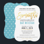 Convites BAT MITZVAH turquesa de ouro azul SAMANTHA<br><div class="desc">pelo kat massard >> kat@simplysweetPAPERIE.com <<< design de convite de tendência para o BAR/BAT MITZVAH do seu filho como modelo é simples adicionar seus próprios detalhes ou clicar no botão personalizar e você pode adicionar ou alterar texto, fontes, tamanhos etc DICA: 1. Para alterar/mover gráficos / alterar a cor de...</div>