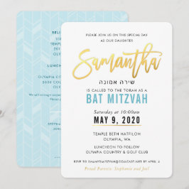 Convites BAT MITZVAH turquesa de ouro azul SAMANTHA