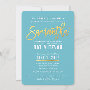 Convites BAT MITZVAH turquesa de ouro branco SAMANTHA