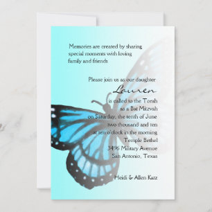 Convites Bat Mitzvah Turquoise Blue Butterfly Ombre