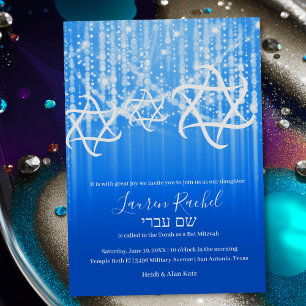 Convites Bat Mitzvah Turquoise Luzes Brancas Azuis