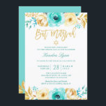Convites Bat Mitzvah | Turquoise Mint Floral Dourado<br><div class="desc">Turquoise Mint Floral Dourado - Convite Mitzvah Bat. (1) Para mais personalização, clique no link "personalizar mais" e use nossa ferramenta design para modificar esse modelo. (2) Se você prefere papéis mais espessos / Término da matéria, talvez considere escolher o Tipo de papel correspondente. (3) Se precisar de ajuda ou...</div>