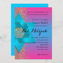 Bat Mitzvah Turquoise Ombre Faux Dourada Glitter