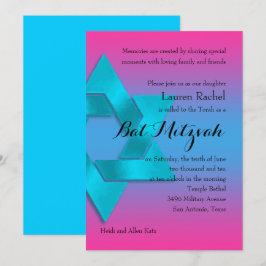 Convites Bat Mitzvah Turquoise para o Ombre Rosa com Estrel