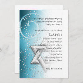 Convites Bat Mitzvah Turquoise Shimmer Star de David