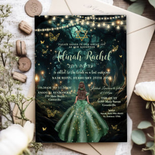 Convites Bat Mitzvah, um vestido verde da Floresta Encantad