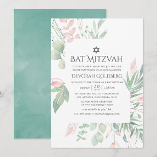 Convites Bat Mitzvah Verde Pastel Rosa