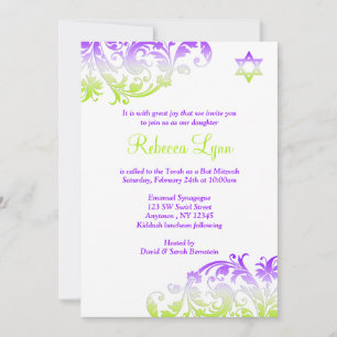 Convites Bat Mitzvah Verde Roxo Elegante