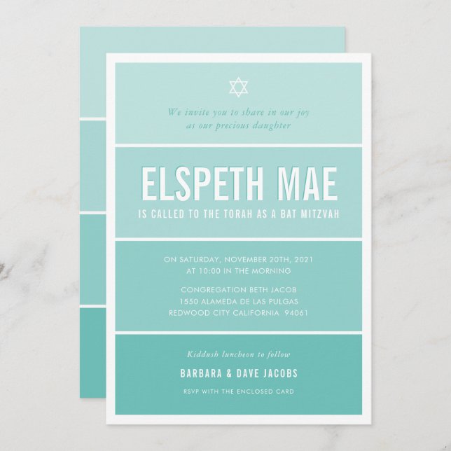 Convites BAT MITZVAH verde-verde-verde-verde-verde-verde-ve (Frente/Verso)