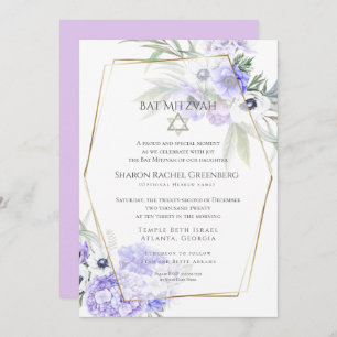 Convites BAT MITZVAH Violet Anemone Floral Verso 2