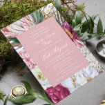 Convites Bat Mitzvah Watercolor Floral<br><div class="desc">O Bat Mitzvah Watercolor Floral Invtions apresenta um fundo de flores a na moda de cor-de-água com eucalipto,  frondes de palma,  rosas,  peões e samambaias em tons mutados de ameixa,  burgundy,  verde,  pêssego e rosa. Personalizado editando o texto nas caixas de texto fornecidas. Elaborado por ©Evco Studio www.zazzle.com/store/evcostudio</div>