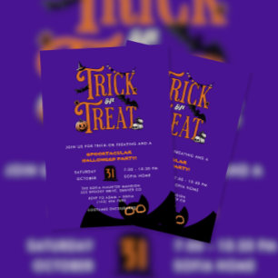 Convites Bat Pumpkin Roxo Tric ou Treat Halloween Party