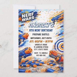 Convites Batalha de Dardos Nerf de Aniversário dos Custom K