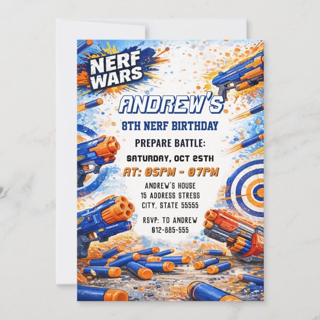 Convites Batalha de Dardos Nerf de Aniversário dos Custom K (Frente)