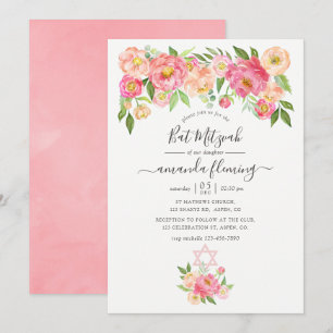 Convites Batalha de Mitza Pastel Rosa Peônias Aquarela